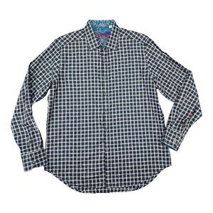 Robert Graham Men's Blue & Black Check Button Down Size L